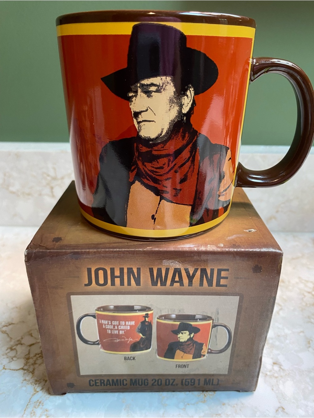 John Wayne Ceramic Mug – NEW with Box – Red & Brown Western Coffee Cup